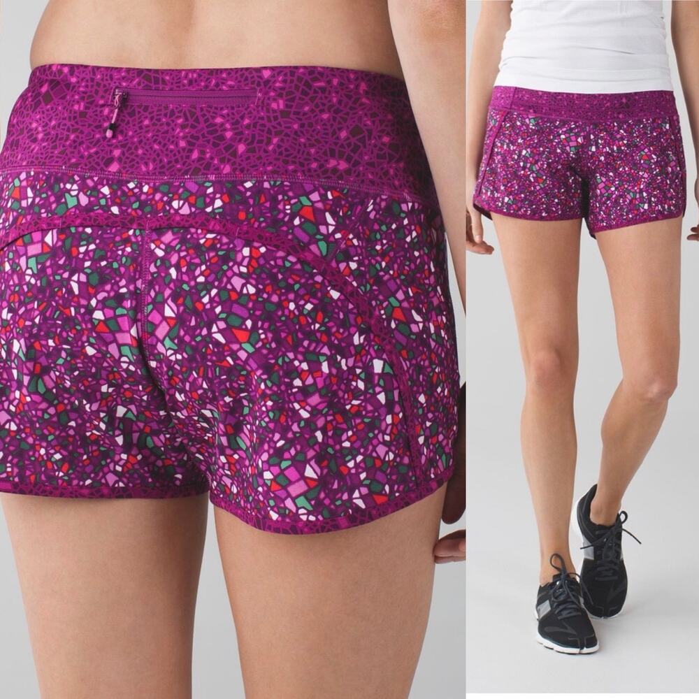 Lululemon W7B36S Run Times Shorts in the Paradise Geo Regal Plum size 8 EUC